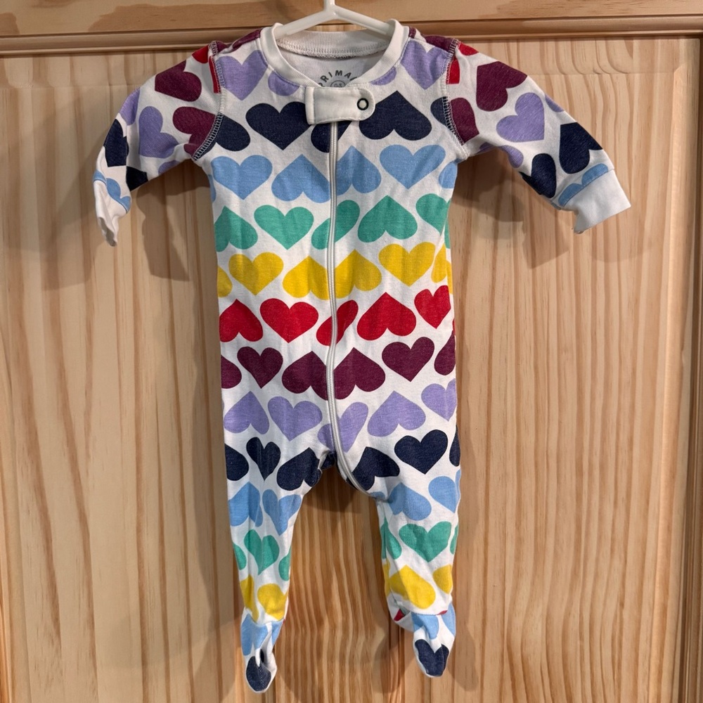 Primary‎ Organic Cotton Footie Pajamas Colorful Heart Kids One Piece 0-3months